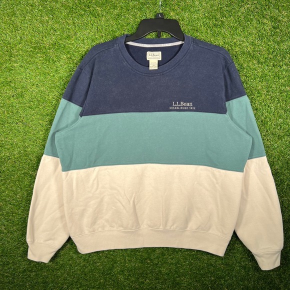 L.L. Bean Other - LL Bean Mens Large Colorblock Crewneck Sweatshirt Navy Green Cream 513828